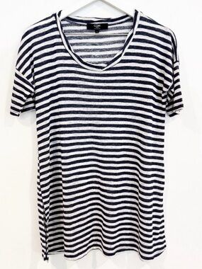 Coin 1804 Striped Soft Slub Scoop Neck Top Nautical‎ Casual Classic Beachy Small